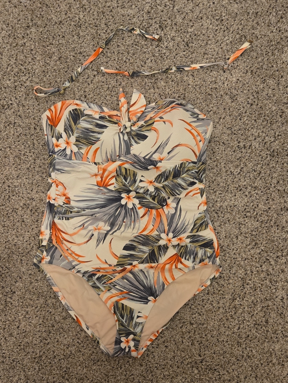 Kona Sol - XL - Floral One-Piece Swimsuit. Strapless Or Straps.